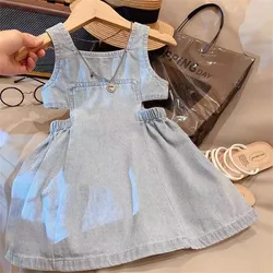 MILANCEL Vestido vaquero de tirantes para niña – Azul elegante