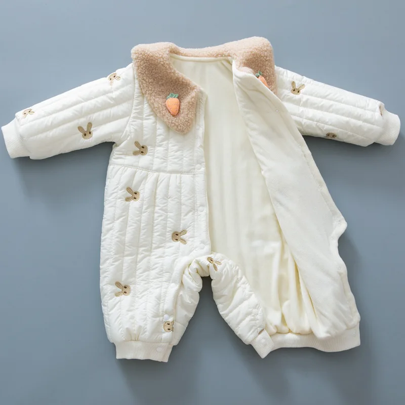 Ropa de invierno para bebé, pelele para recién nacido de 0 a 2 años, mono de algodón acolchado con conejito bordado, prendas de vestir para niño pequeño, 2 uds. - imagen 4