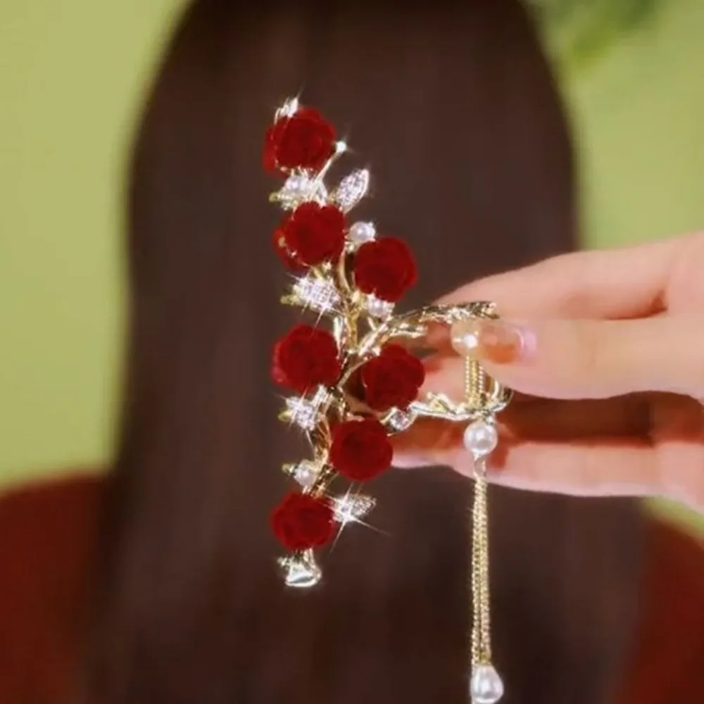 Pinzas para el cabello con borlas de mariposa rosa, pinza para el cabello de cristal brillante, Clip de tiburón para niñas, tocado elegante exquisito, accesorios para el cabello - imagen 4