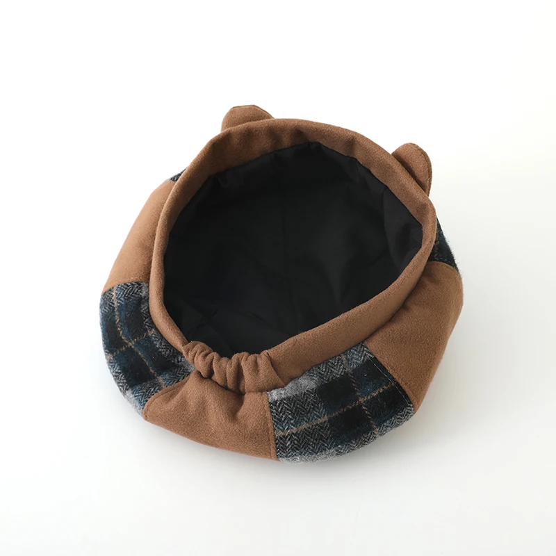 New Baby Girls Beret Hat Autumn Winter Plaid Bear Hats Princess Cute Berets Cap Korean Fashion Kids Accessories 1-3 Years - imagen 5