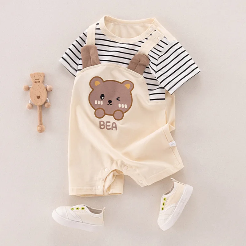 Pelele de verano para bebé manga corta de oso transpirable casual