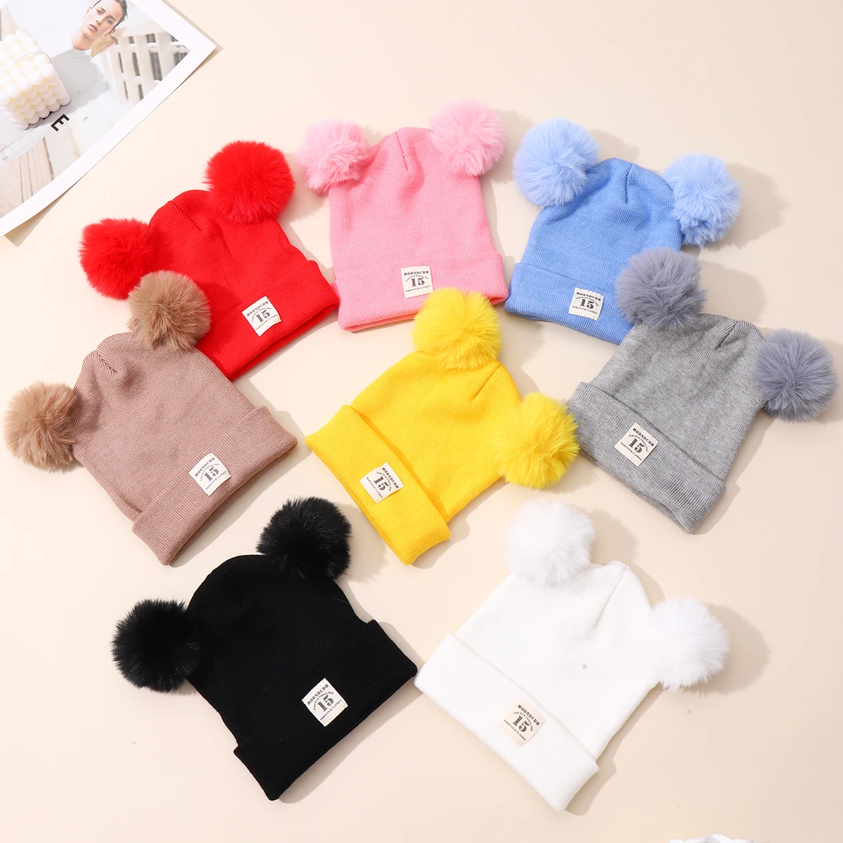 Gorro de pompón de punto infantil abrigador para invierno - imagen 3