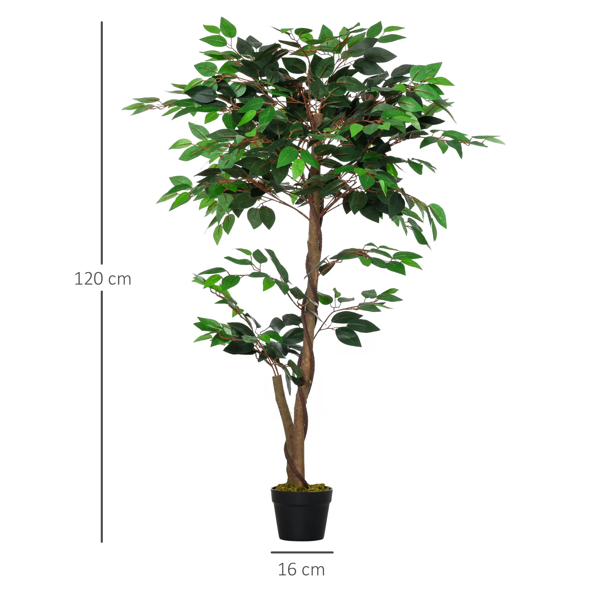 Outsunny Árbol de Té Artificial 120 cm Planta Artificial con 546 Hojas Musgo y Maceta Planta Artificial Decorativa para Interior y Exterior Hogar Salón Oficina Verde - imagen 3