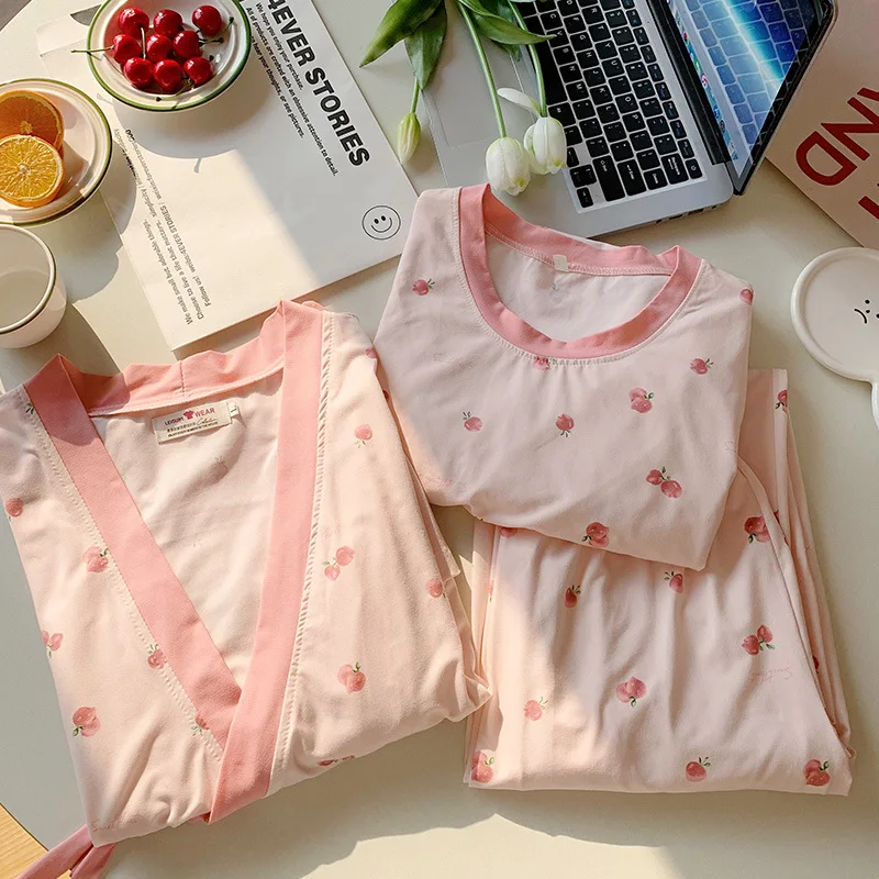 Conjunto de pijamas de maternidad para lactancia, camisón de lactancia estampado de algodón, ropa de dormir para el hogar, moda de primavera y otoño, 3 uds. - imagen 5