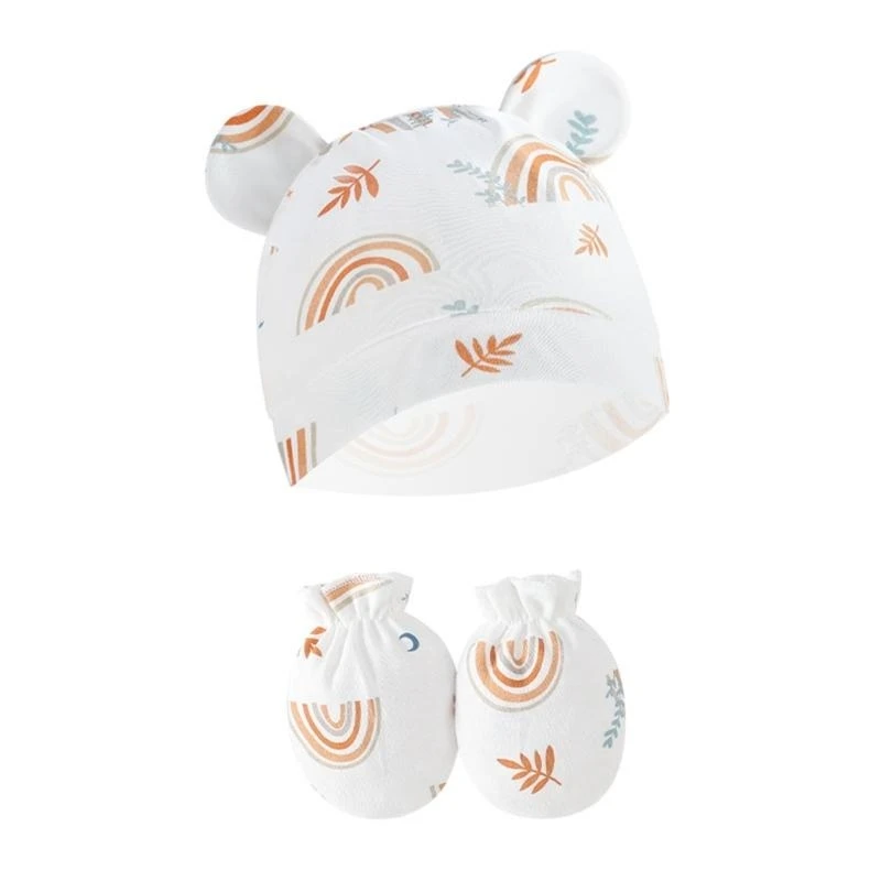 Gorro y guantes para bebé M76C, gorro dormir algodón para recién nacidos, gorro esencial unisex - imagen 3