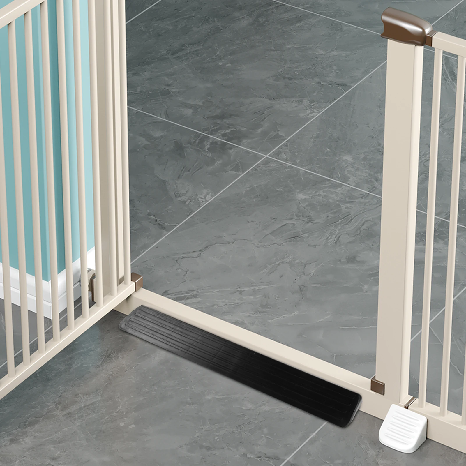 Placa de protección para puerta de bebé, soporte para pies, rampa de umbral interior, Protector de puerta de escalera negra, Hardware de valla para bebé, 2 uds. - imagen 2