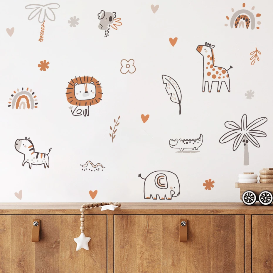 Pegatina de vinilo pared selva con animales y plantas bohemia infantil - imagen 2