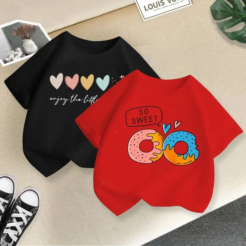 Camiseta con corazones de amor de arcoíris para niños, ropa informal para niños y niñas, camiseta básica de media manga para bebé de manga corta a la moda