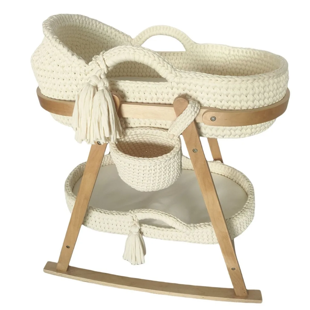 Cuna Moses hecha a mano, marco de mano, cuerda de algodón, tira de tela tejida para cuna, cesta de mano relajante para dormir para recién nacidos - imagen 2
