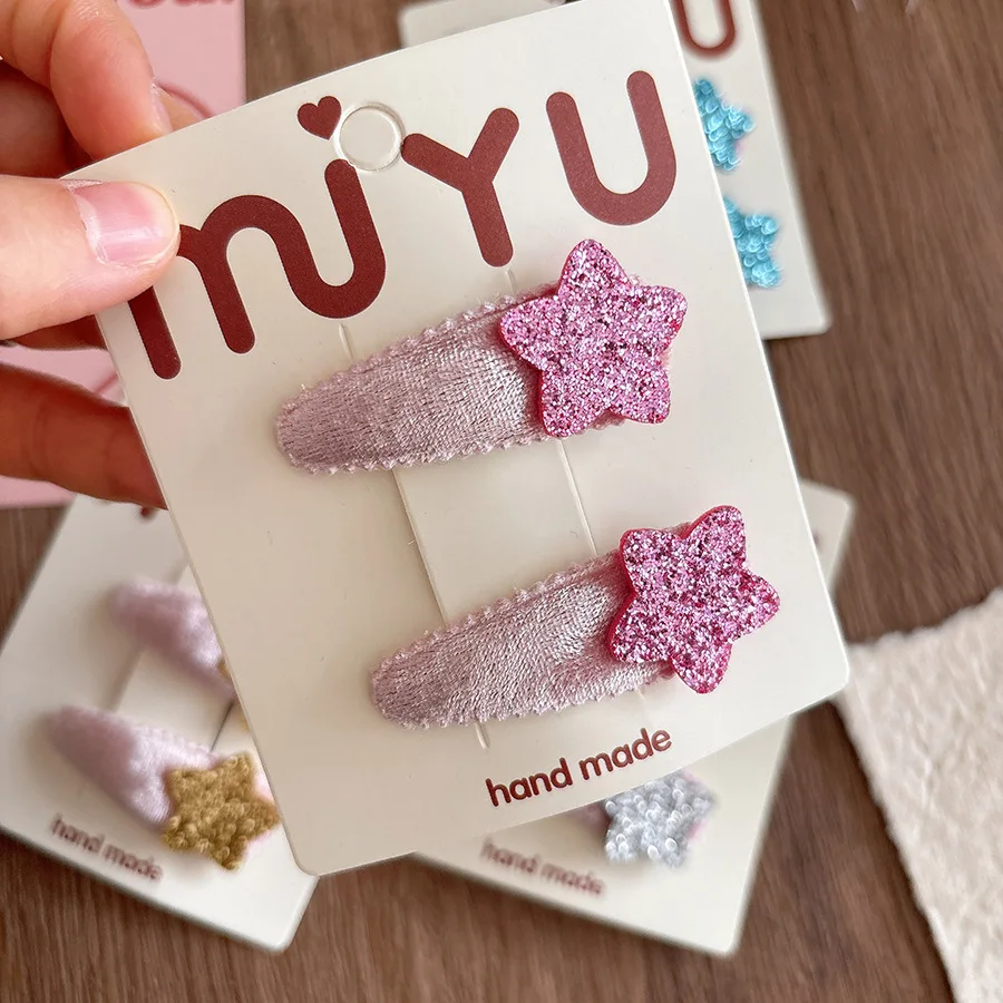 Coreano dulce terciopelo lentejuelas estrellas niños flequillo versátil Bb Clip pentagrama lindo horquilla sombreros niñas niños accesorios para el cabello - imagen 2