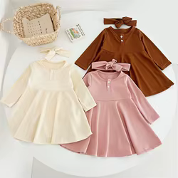 Vestido manga larga para niña – Cuello redondo para otoño y fiestas