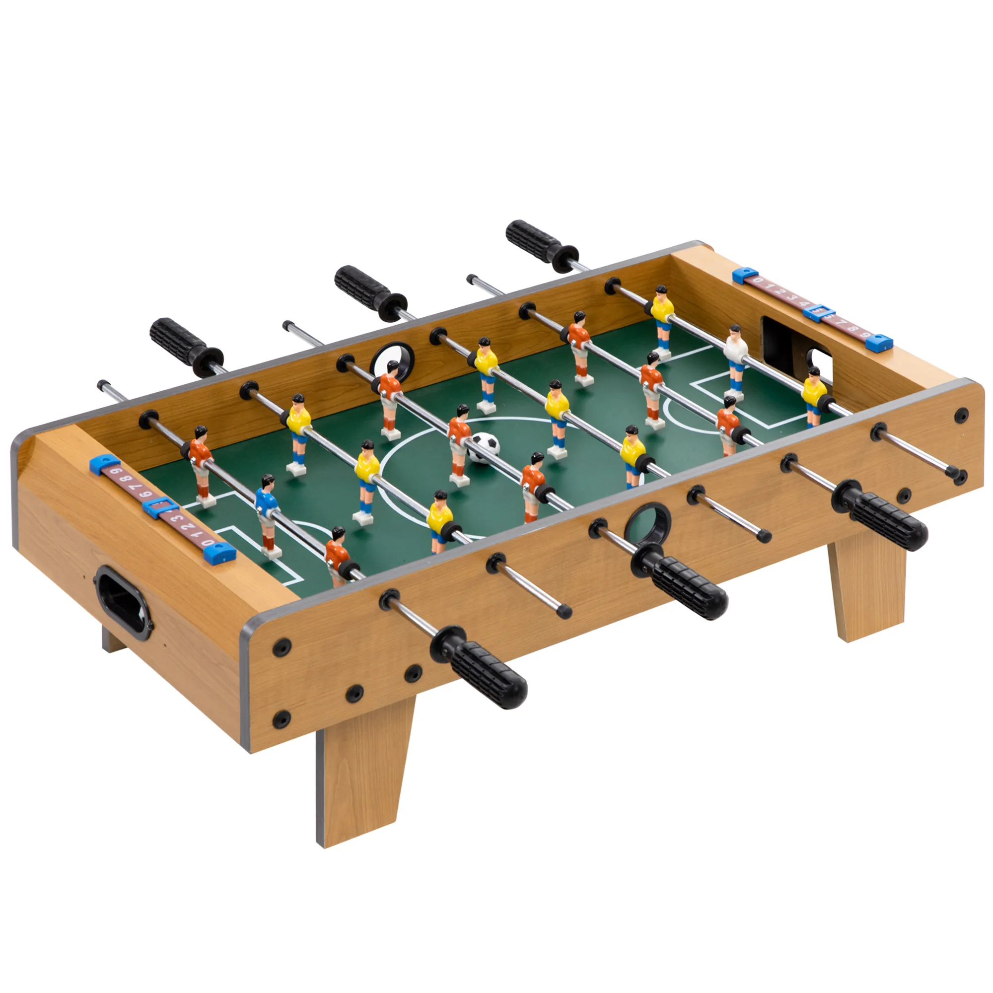HOMCOM Futbolín de Mesa para Niños de +6 Años Juego Mesa de Fútbol de Madera con 2 Bolas 6 Asas 2 Marcadores de Puntos 18 Jugadores 69x36,5x22cm
