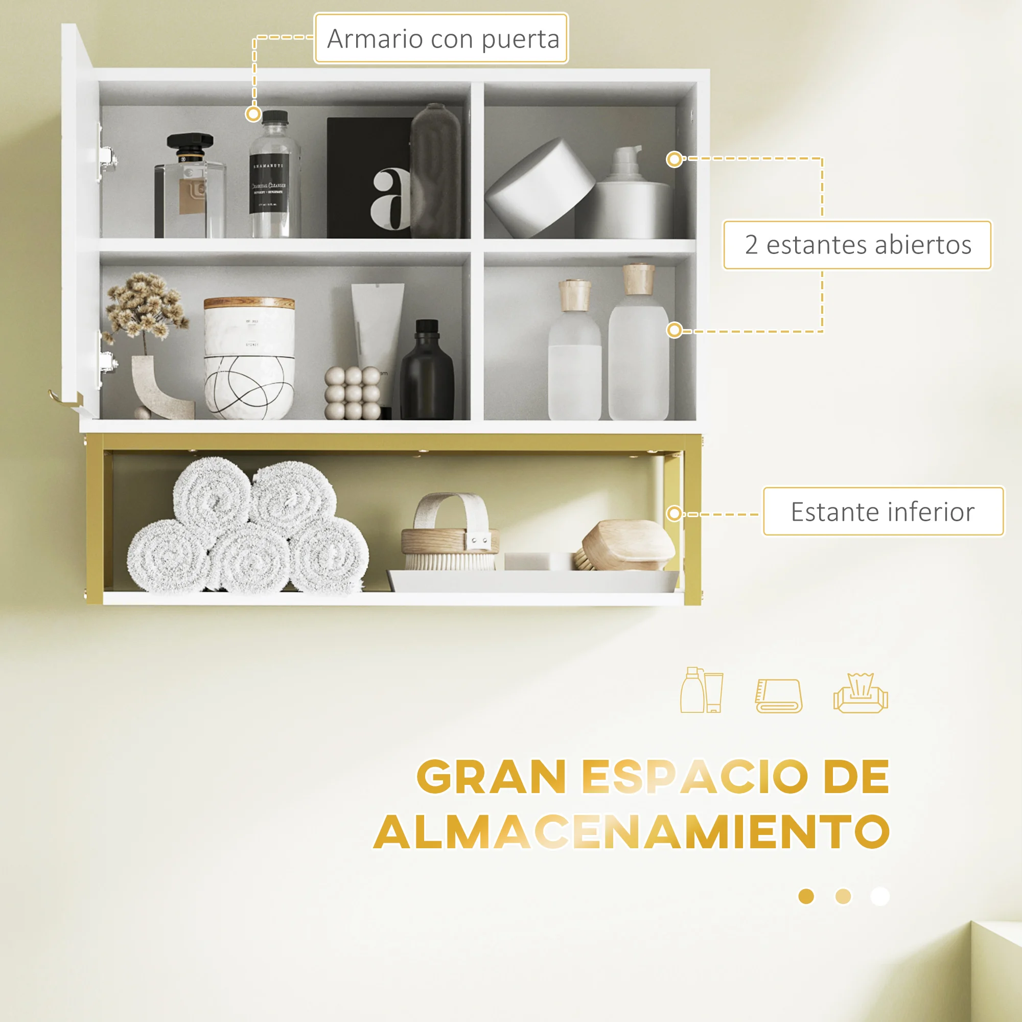 kleankin Armario de Pared para Baño Armario Colgante de Baño con Puerta Estante Ajustable y Almacenamiento Inferior para Pasillo Cocina Salón 60x20x51 cm Blanco - imagen 5
