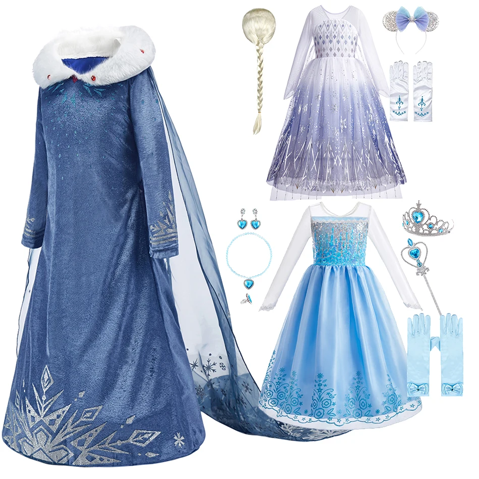 Vestidos de Cosplay de Elsa para niñas, disfraz de princesa de Carnaval de Halloween para niños, ropa de fiesta de cumpleaños y Navidad de Reina de la nieve