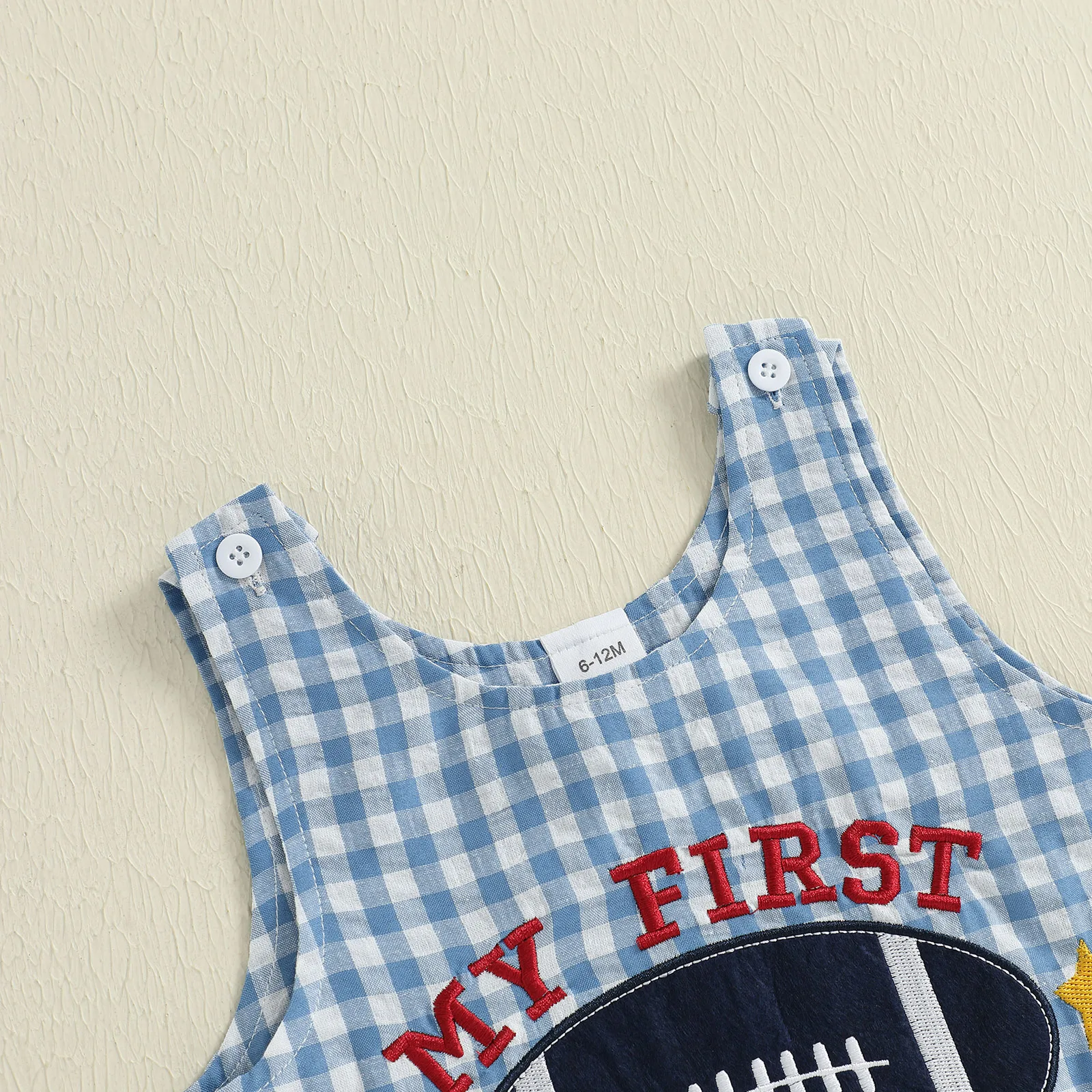 SUNSIOM Conjunto de fútbol para bebé, mameluco liso de manga larga, pantalones generales a cuadros bordados de rugby, conjunto de otoño de 2 piezas - imagen 4