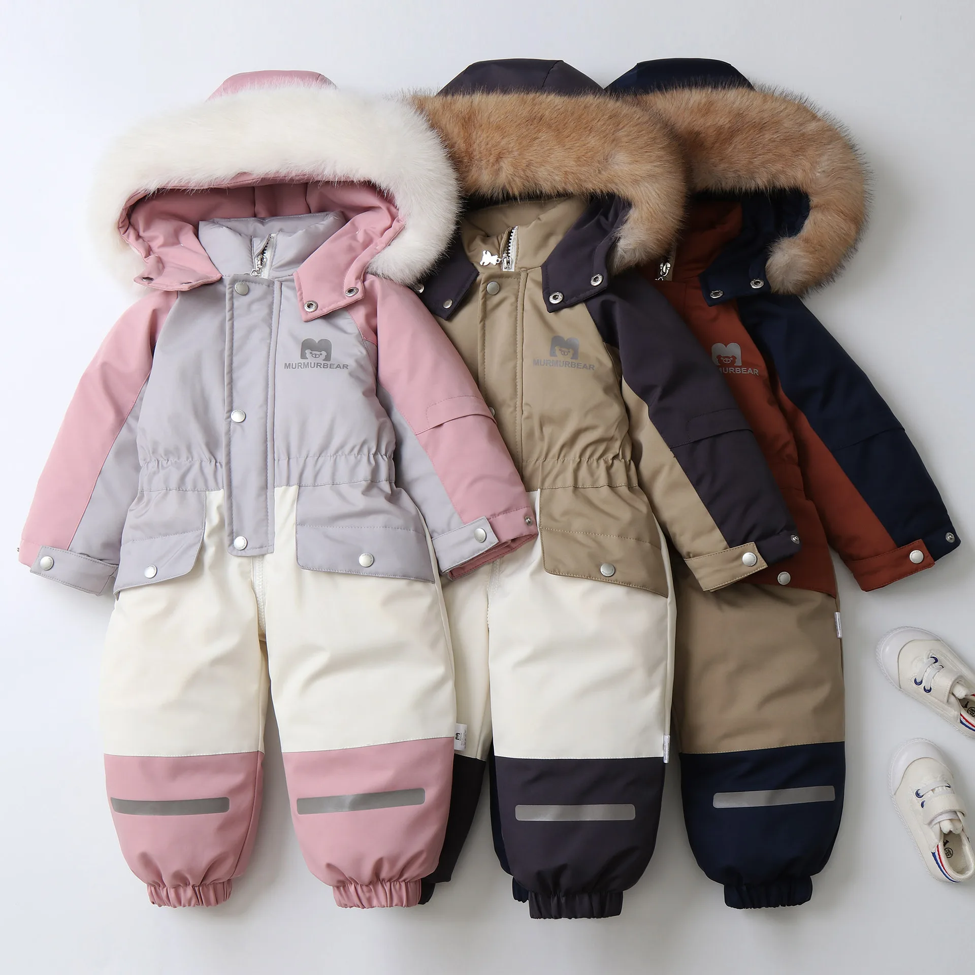 MILANCEL, ropa de invierno para niños, traje de nieve, monos con forro de piel para niños, traje de nieve grueso para niños, traje de esquí con capucha, mono cálido para niñas - imagen 3