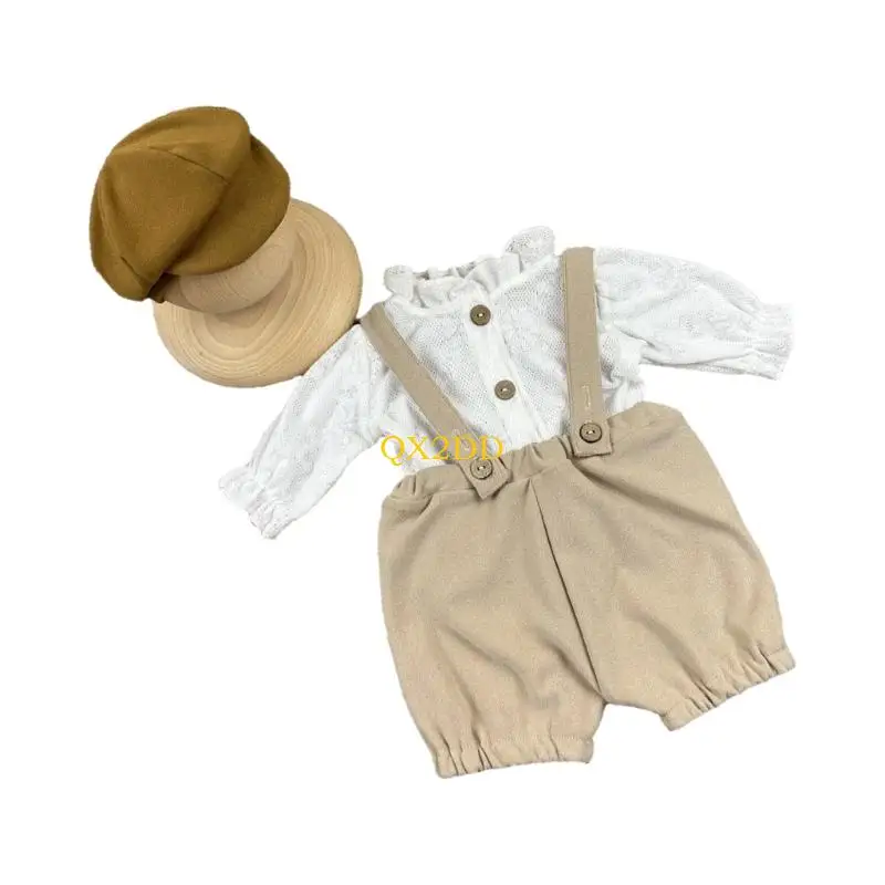 QX2D fotografía disfraz sombrero y camisa pantalones traje sesión fotos ropa bebé suministro - imagen 5