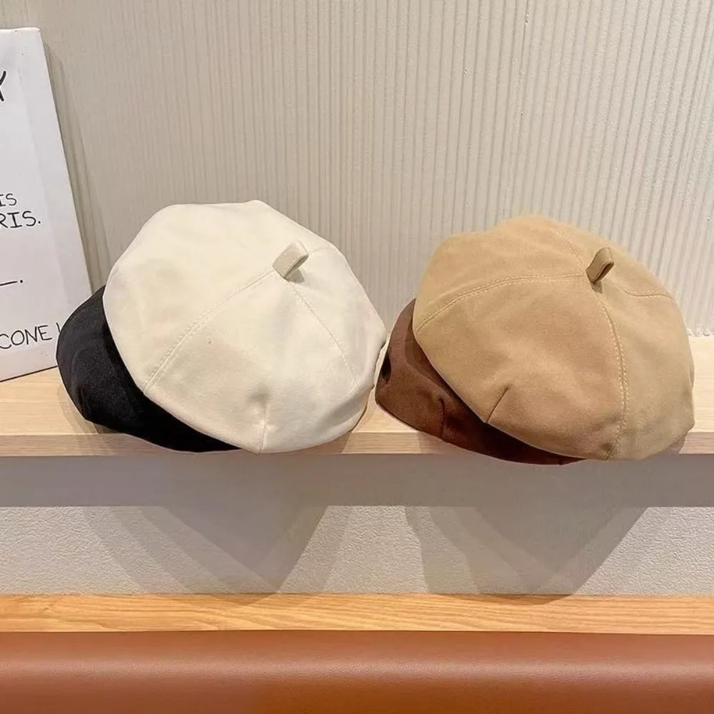 Gorro de boina de invierno para niños, gorro de calabaza a prueba de viento con protección para los oídos, gorro de pintor de artista de Color sólido coreano para niños pequeños - imagen 4