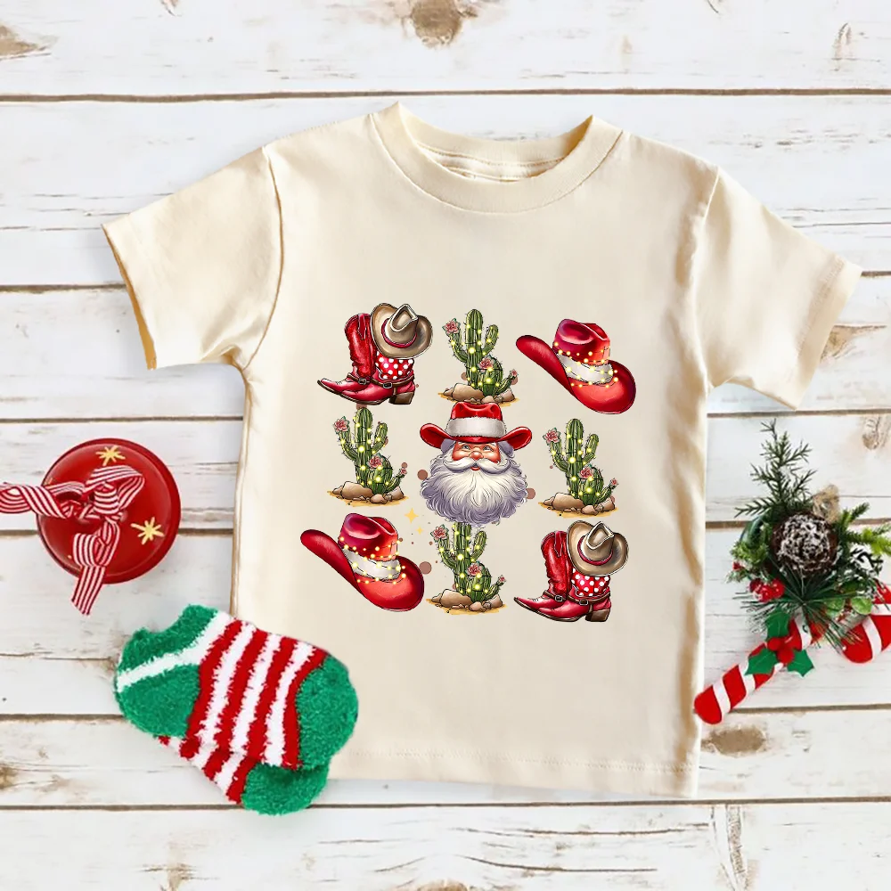 Camiseta Retro de Navidad con lazo para niño, camisa de manga corta para vacaciones festivas, traje de Feliz Navidad, ropa de vacaciones