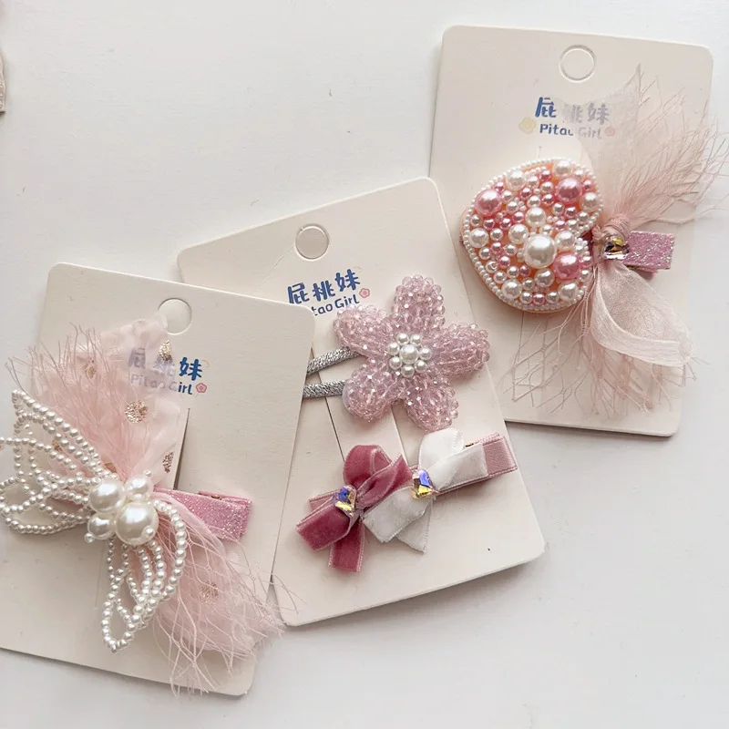 1 pieza serie rosa niñas Heardwear banda para el cabello horquilla Estilo Princesa corona de malla de perlas amor flor arco niños bebé Clip para el cabello - imagen 2