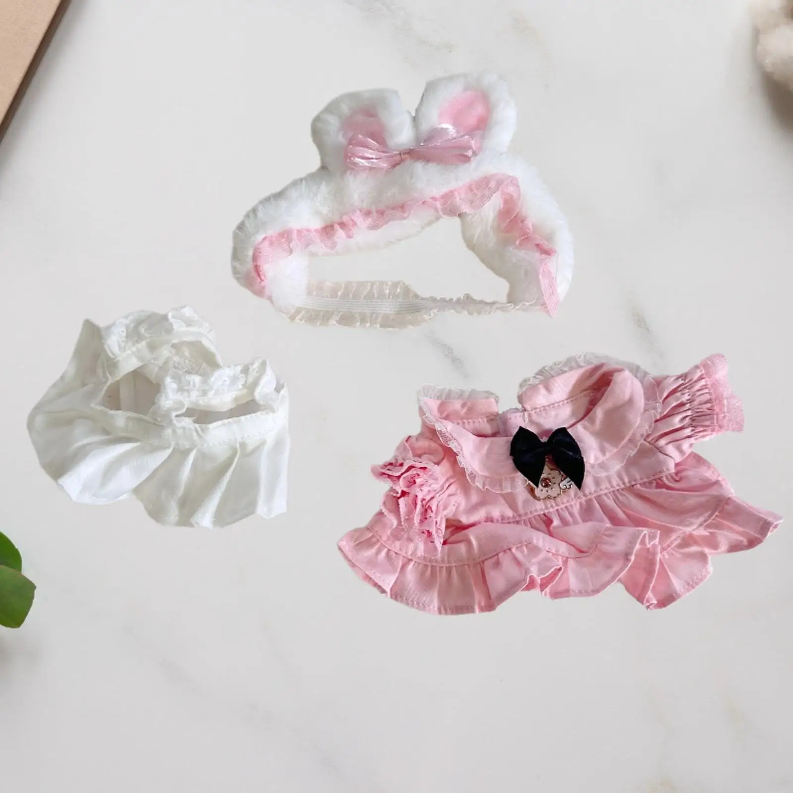 Disfraces de vestido de muñeca de peluche, con diadema, juguete de muñeca DIY, ropa de muñeca bonita y cómoda, falda de muñeca para muñeca de 20cm - imagen 2