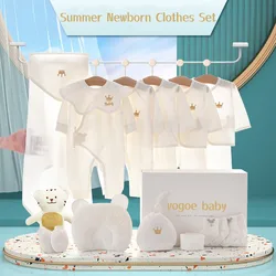 Conjunto de ropa de verano para bebé recién nacido, ropa de bebé 100% de algodón puro, ropa con patrón de corona para bebé de 0 a 6M sin caja, 15/18/20 piezas