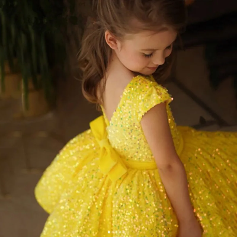Vestido de princesa sin espalda para niñas, vestido de tul con lentejuelas brillantes de estilo europeo para niños, pasarela y azafata, vestidos de fiesta directos en el extranjero - imagen 2