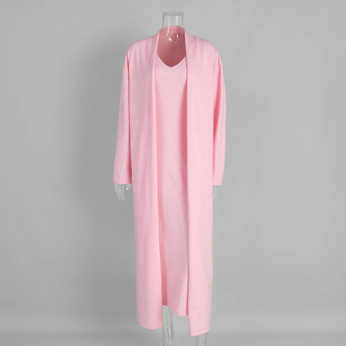 Vestido maternidad dos piezas rosa punto con cárdigan para fotos - imagen 5