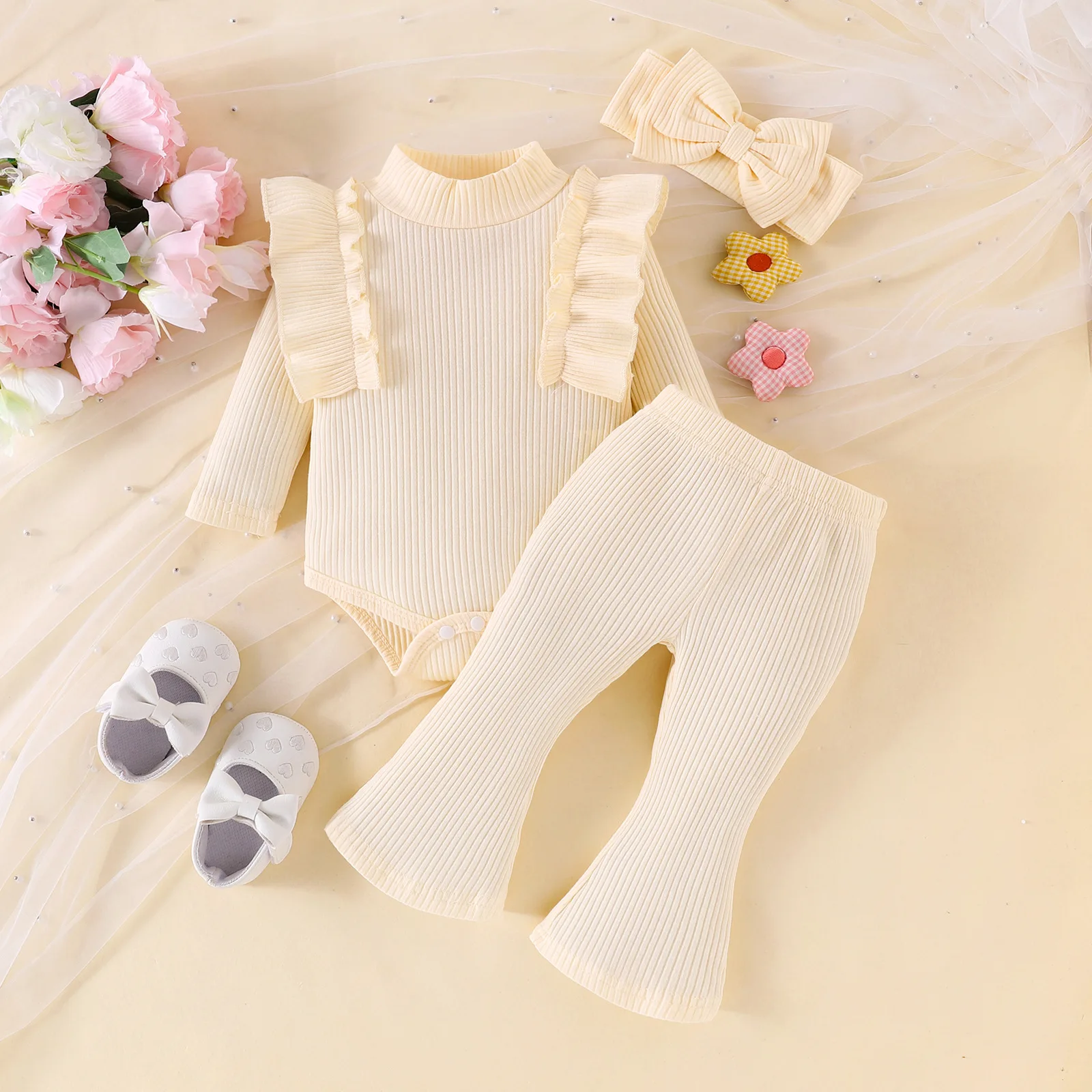 Pack 3 piezas para bebé niña – Top manga larga, falda y banda para el pelo - imagen 3