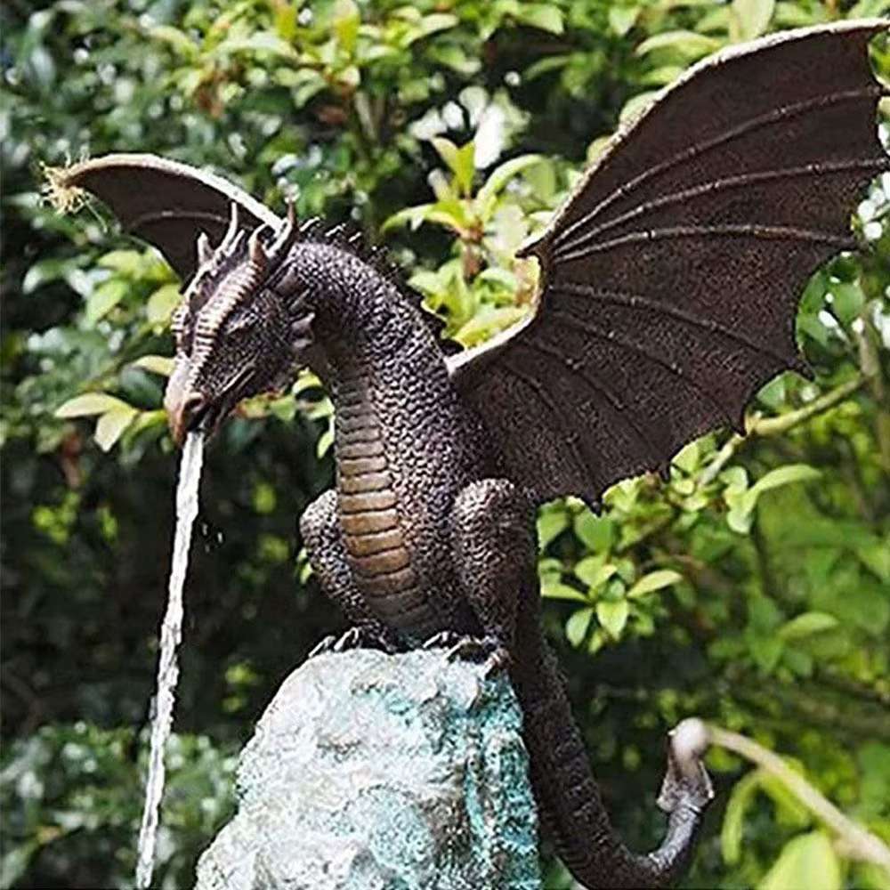 Fuente de jardín con dragón de resina – Decoración exterior estilo retro - imagen 3