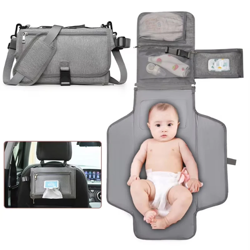 Bolsa para mamás, carrito de pañales colgante portátil, alfombrilla para pañales de bebé, organizador de pañales, cambiador, mesa, elementos esenciales para guardería para recién nacido - imagen 2