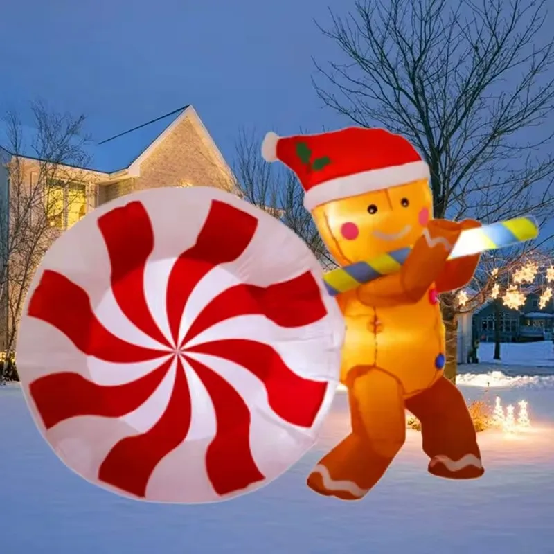 Decoración navideña, juguetes inflables, 1,5 M, caramelo, hombre de jengibre, luces LED integradas, regalo de Navidad, fiesta al aire libre, decoración de jardín