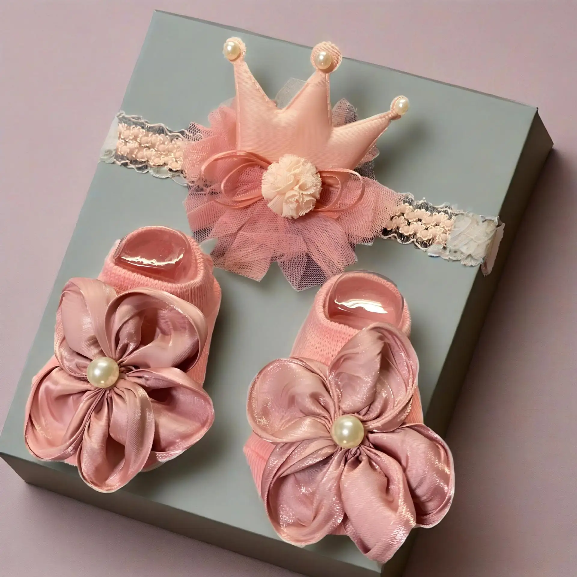 Conjunto de 2 uds de calcetines con diadema para bebé, accesorios para el cabello con lazo de encaje para niña, diadema para niño recién nacido, gorros, calcetines bonitos para niño pequeño, regalo - imagen 3