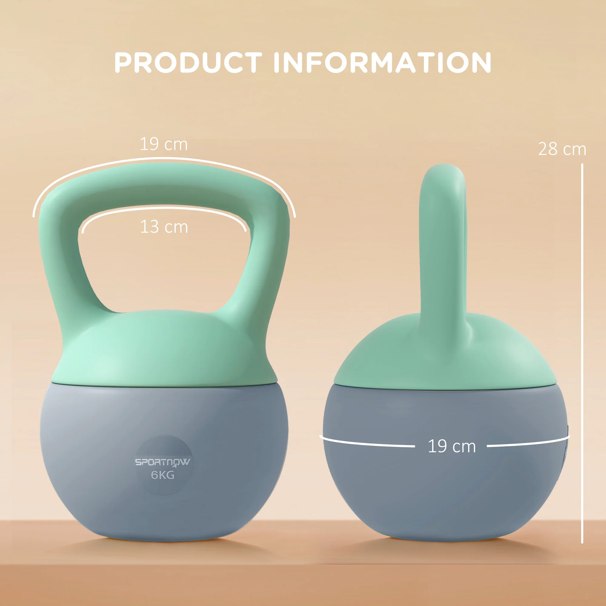 SPORTNOW Pesa Rusa 6 kg Soft Kettlebell Relleno de Arena Metálica y Mango Antideslizante para Entrenamiento Culturismo en Casa Gimnasio Verde y Gris - imagen 3
