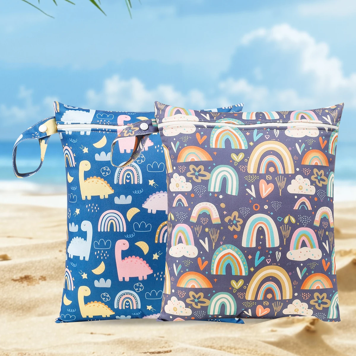 Elinfant 2 uds bolsa colgante impermeable bolsa de pañales, bolsas para cambiar pañales, bolsa de almacenamiento viaje, playa, piscina, bolsa húmeda y seca para trajes de baño