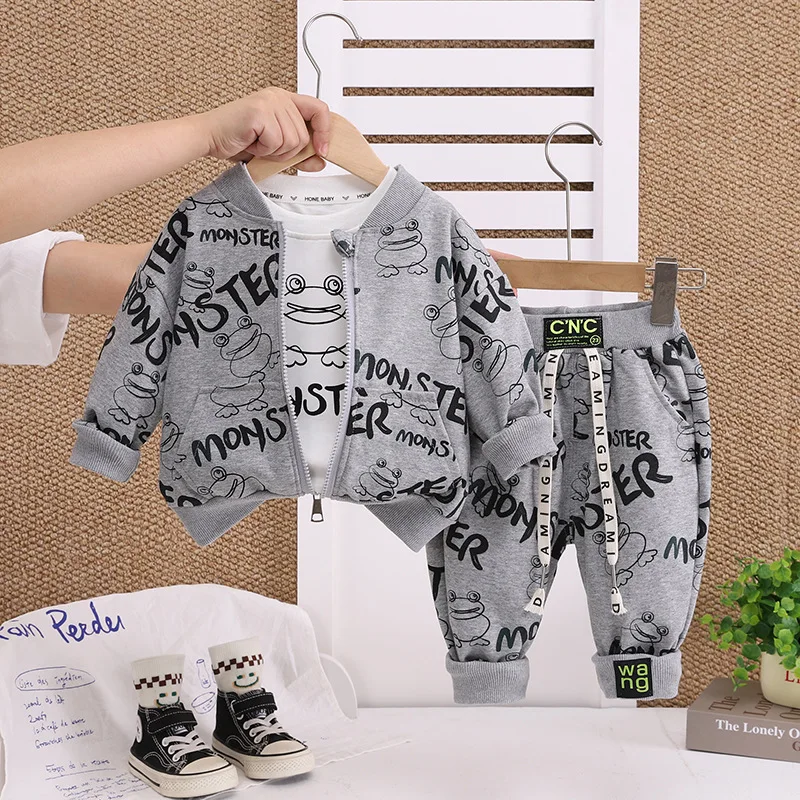 Nueva ropa de primavera y otoño para niñas, chaqueta de dibujos animados para niños, camiseta, pantalones, 3 unids/set, ropa para niños, traje, chándales infantiles