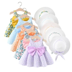 Conjunto vestido algodón niña con sombrero y lazadas – Verano