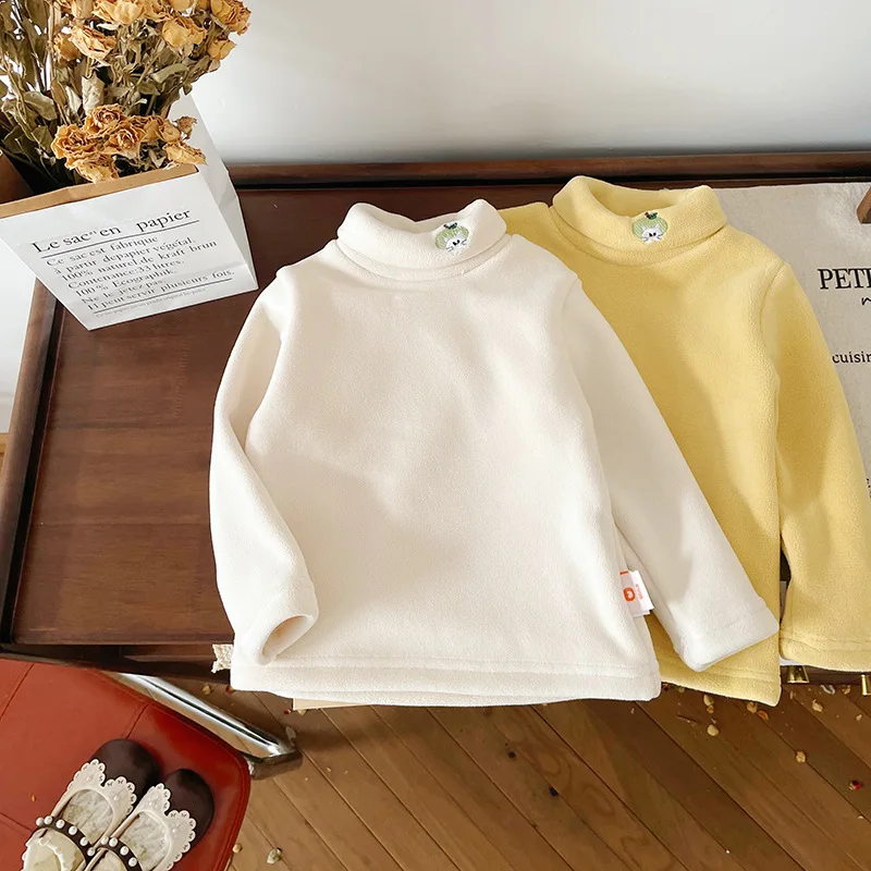 MILANCEL, nuevas camisetas interiores de invierno para niños, camiseta acolchada de lana con bonito gato de manzana para niñas, camisa de fondo cálida para niños - imagen 2