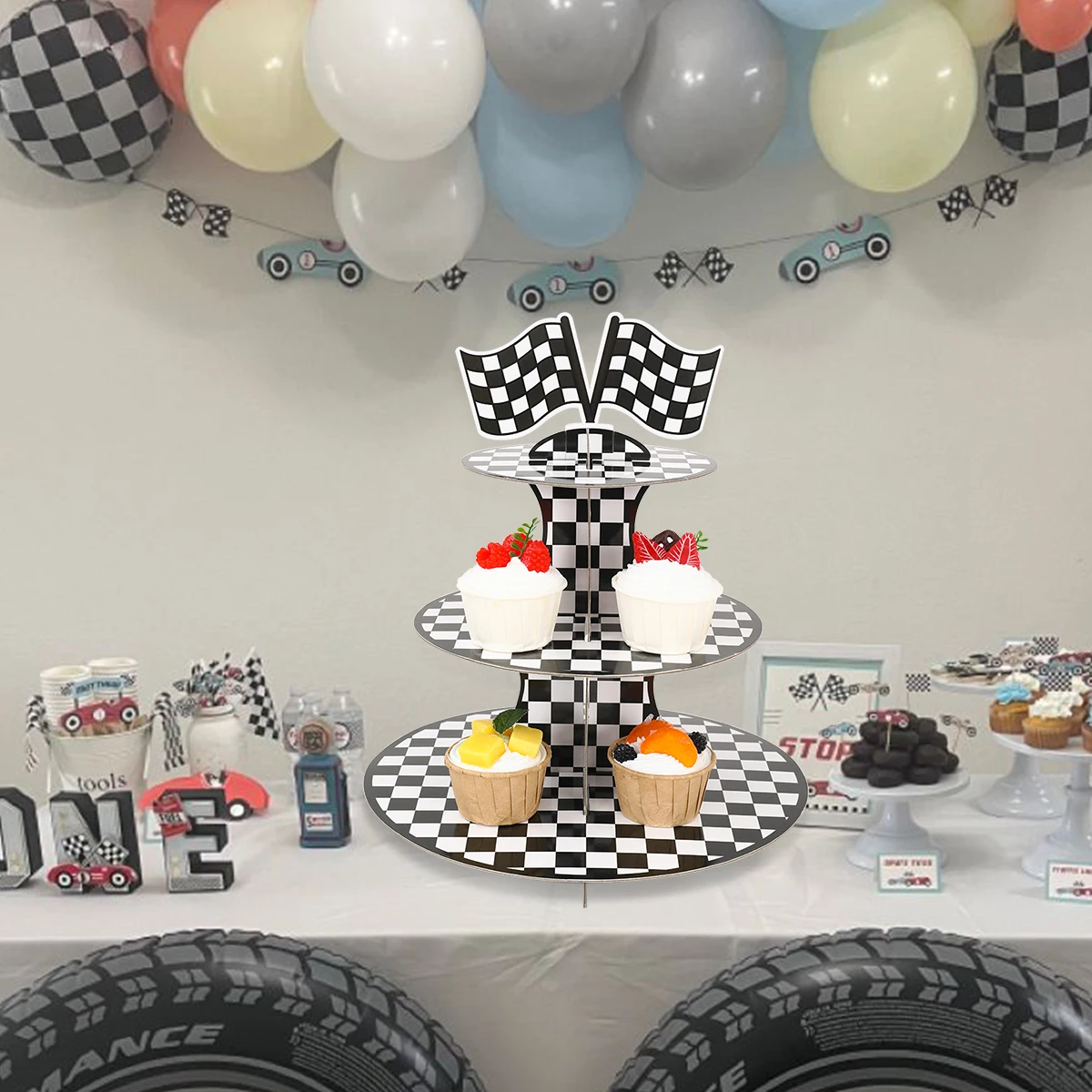 Soporte para tartas y cupcakes temática carreras - imagen 2