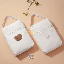 QX2D Bolsa pañales para bebés recién nacidos, bolsa mano con bordado oso, bolsa colgante para cochecitos