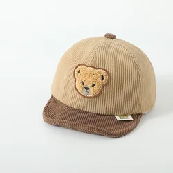 Gorra de pana para niños con lengua pato y oso bebé – Estilo snapback deportiva