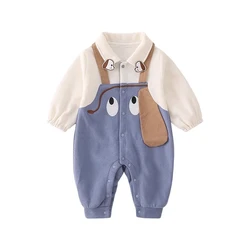 UniseBaby-Pelele falso de dos piezas para primavera y otoño, mono infantil con bonito cachorro bordado, mono de manga larga para Halloween