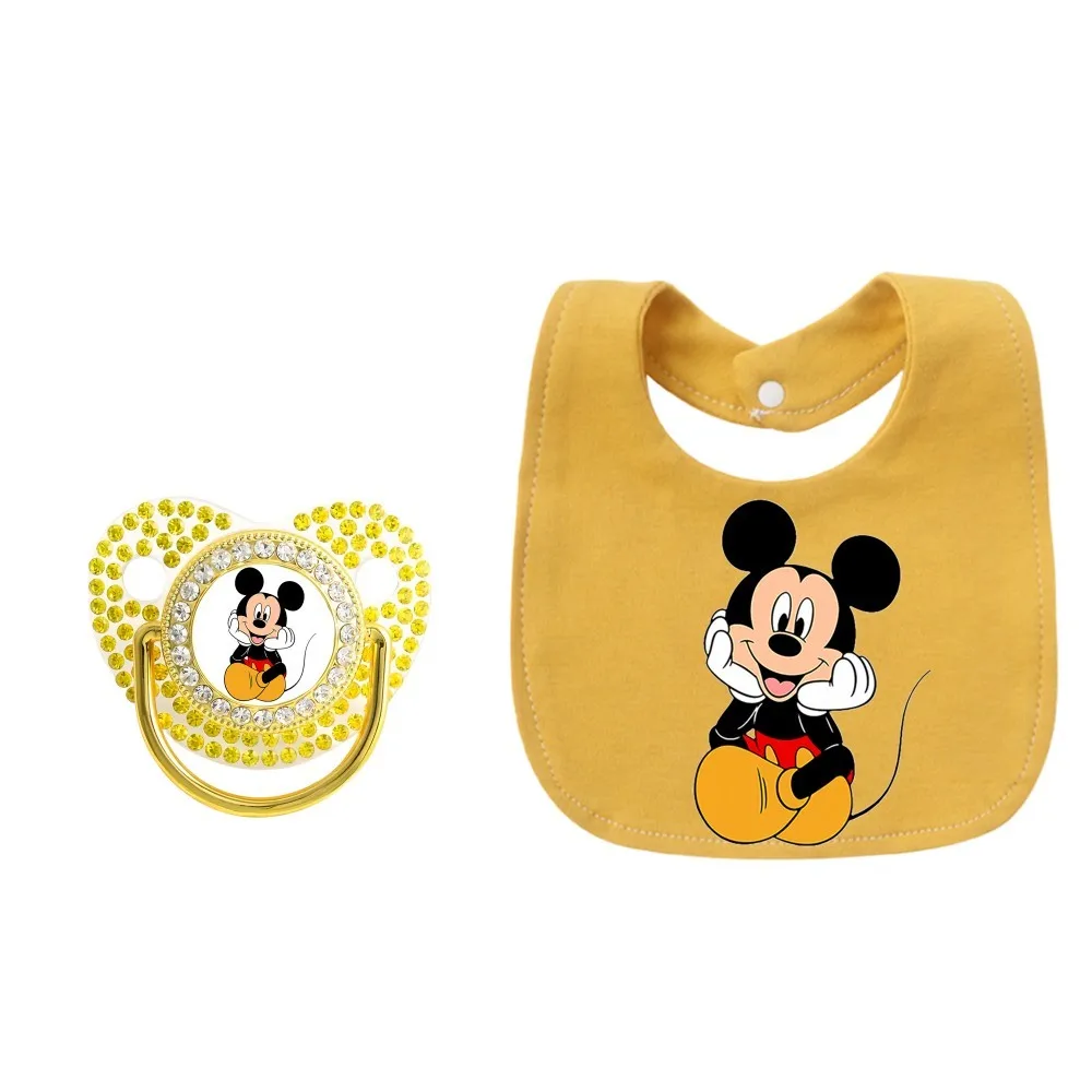 [Juego de babero para bebé] toallitas y chupetes de dibujos animados de 0-8M, productos de alimentación para bebé con estampado de Mickey Mouse, chupetes con diseño único, regalo para bebé