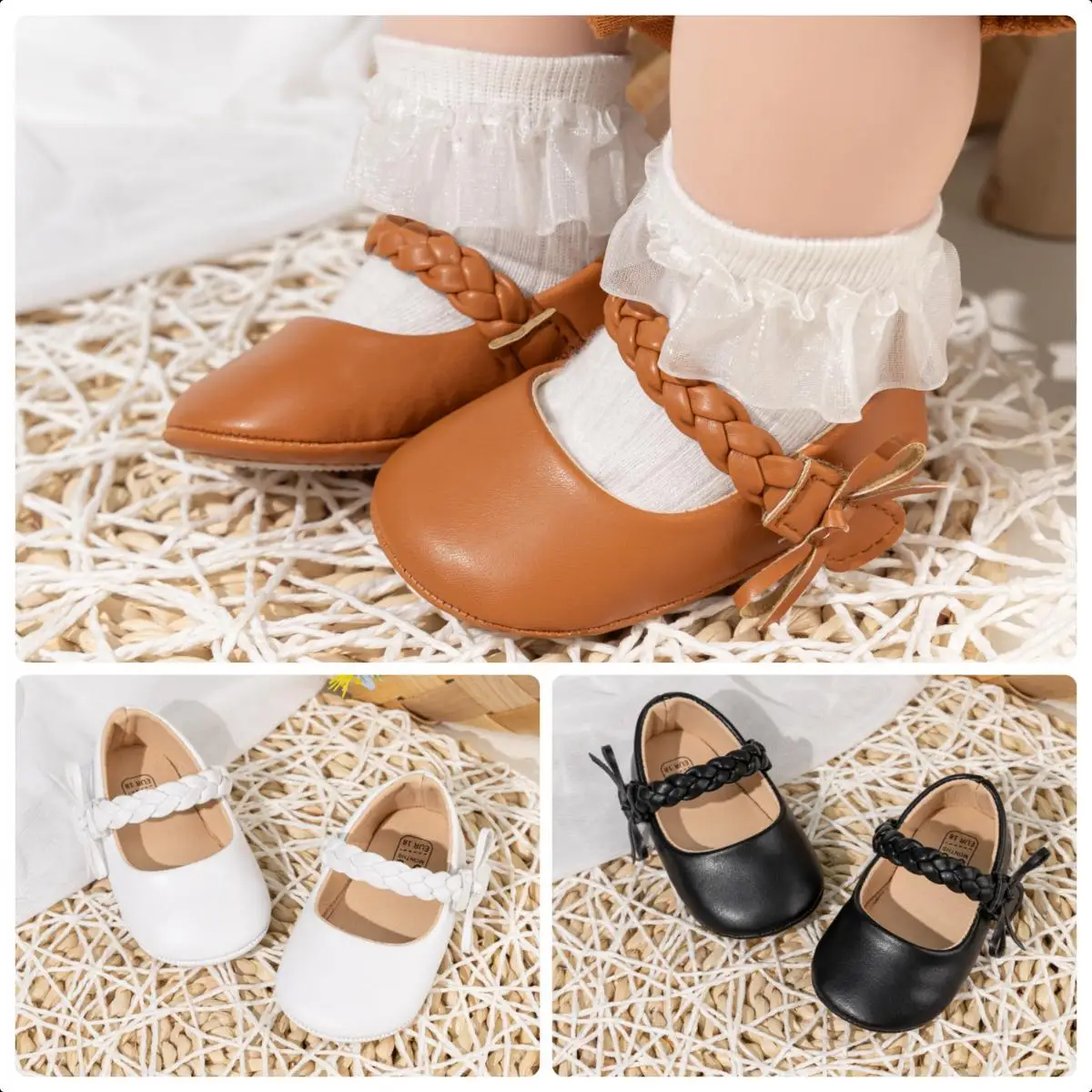 Zapatos de cuero de Color sólido para bebé, vestido de Boda de Princesa con lazo, zapatos para caminar, suela antideslizante suave de goma, primeros caminantes para niños pequeños