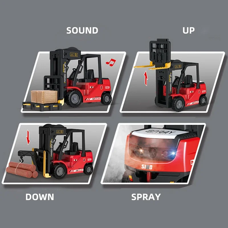 Remolque de carretilla elevadora RC, grúa de 2,4G, Control remoto, luz de elevación, pulverizador de sonido, vehículo de ingeniería eléctrica simulado multifuncional - imagen 4