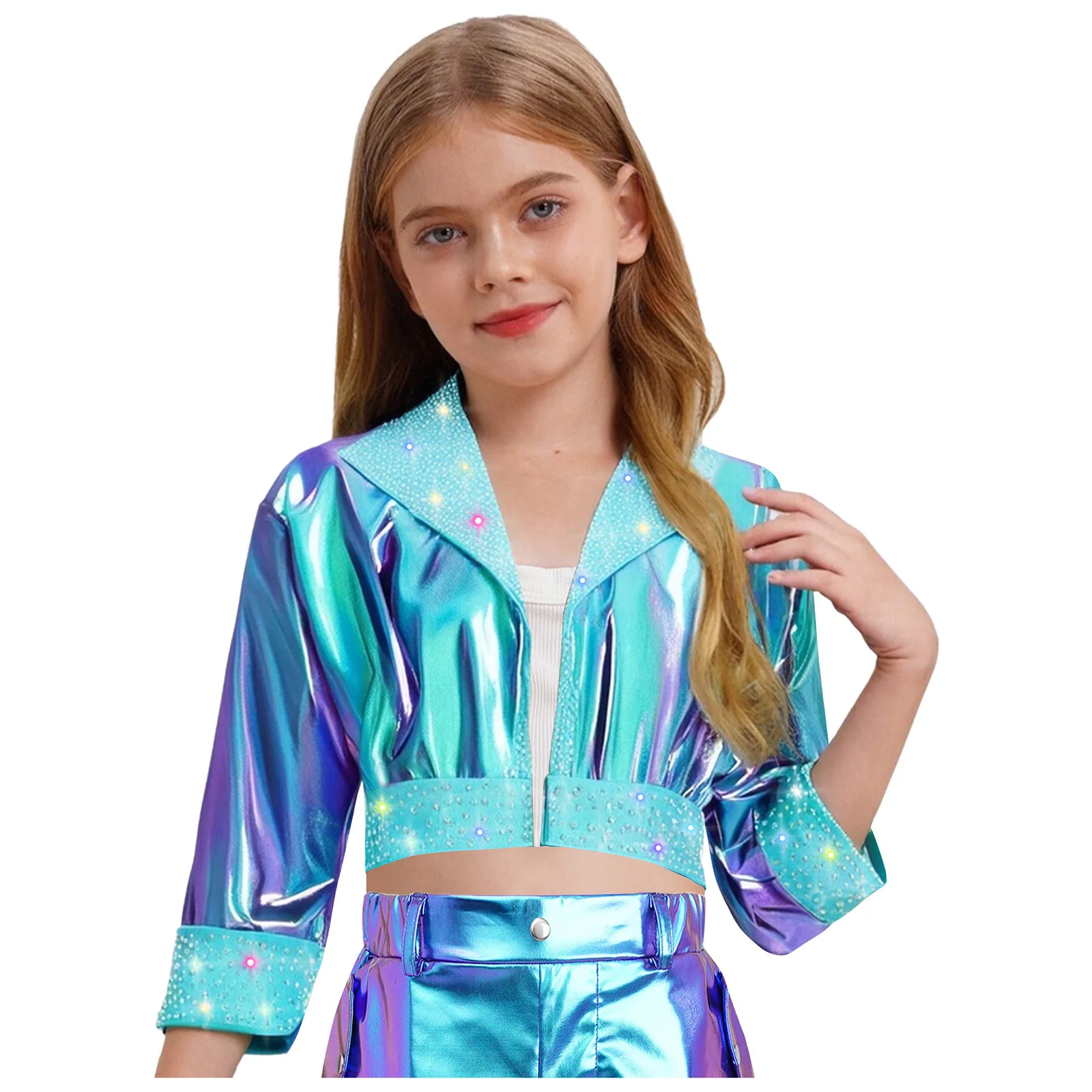 Chaqueta metálica baile Jazz Hip Hop niña – Manga larga strass - imagen 2