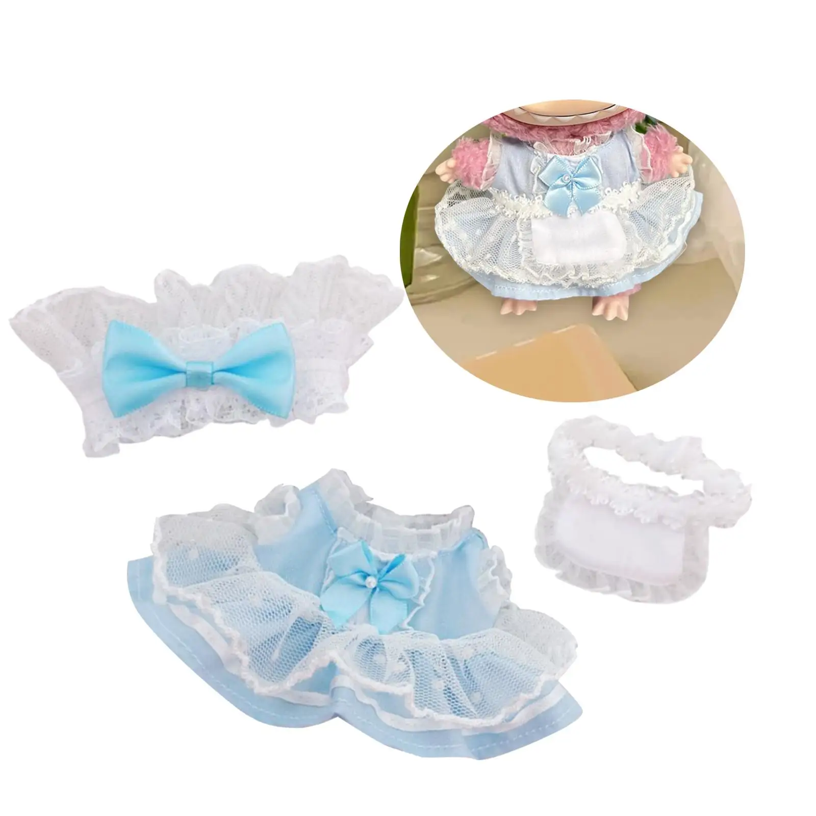 3x Dolls Maid Dress Suit, Costume Accessory, Handmade Clothing with Headband Apron for 17cm Dolls Thanksgiving Gifts