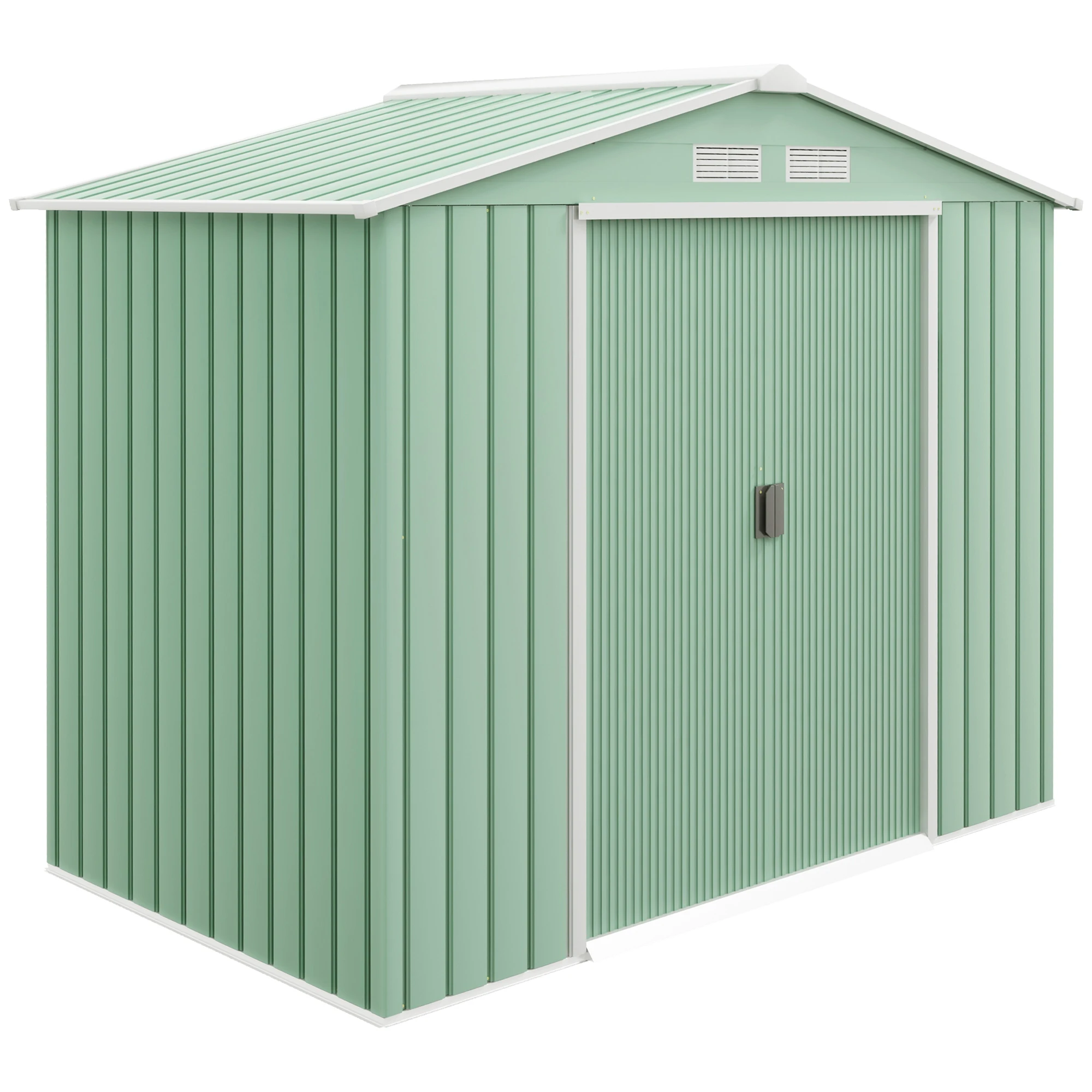 Outsunny Outdoor Garden Shed, 2.5 m² 213X130X185 Cm, Metal Outdoor Garden Shed with 2 Sliding Doors, Reinforced Base (Floor Not Included) and 4 Windows, Light Green