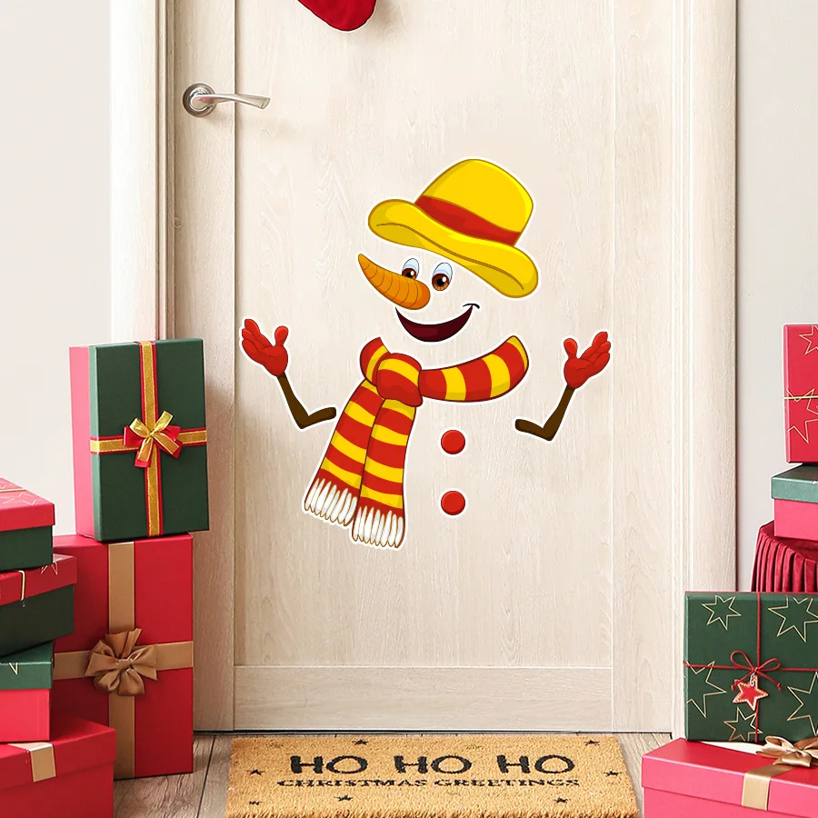 Bufanda, sombrero, muñeco de nieve, pegatina de pared autoadhesiva, inodoro, gabinete, decoración de cubo de basura, pegatina de pared