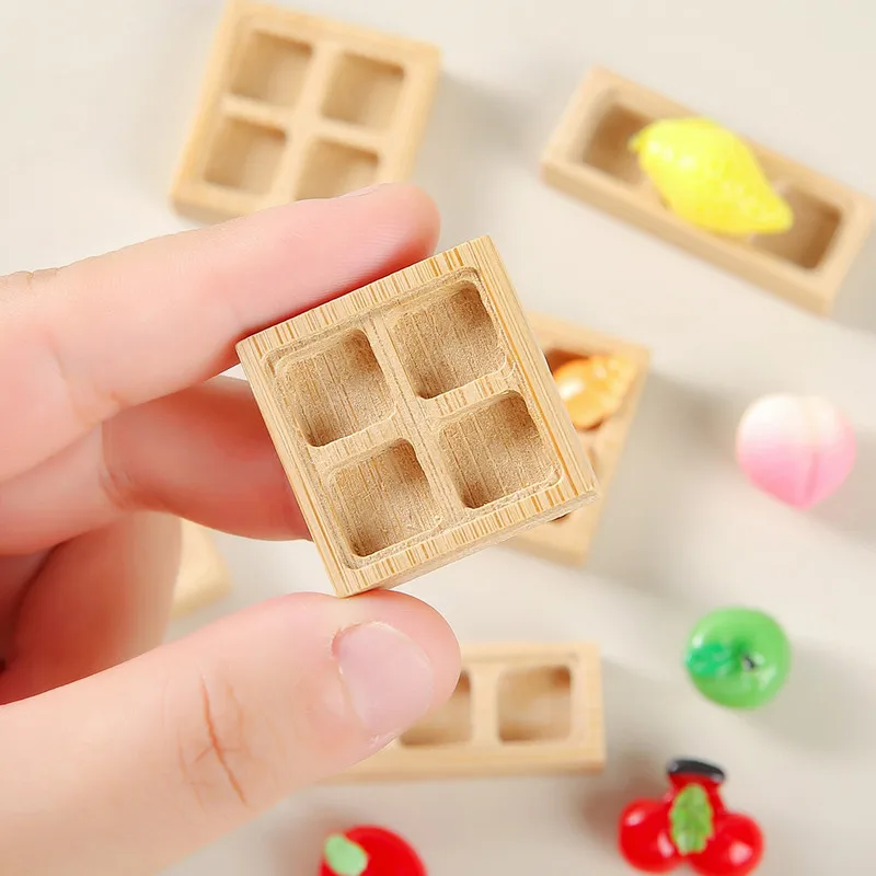 Bandeja de bambú en miniatura para casa de muñecas, bandeja para aperitivos, pastel de fruta, postre, plato de comida, casa de muñecas, escena de juego de simulación, escala 1:12, 5 uds. - imagen 3
